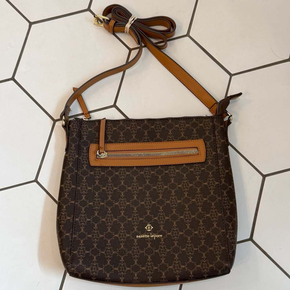 Nanette Lepore Chocolate Brown Logo Monogram Crossbody Bag